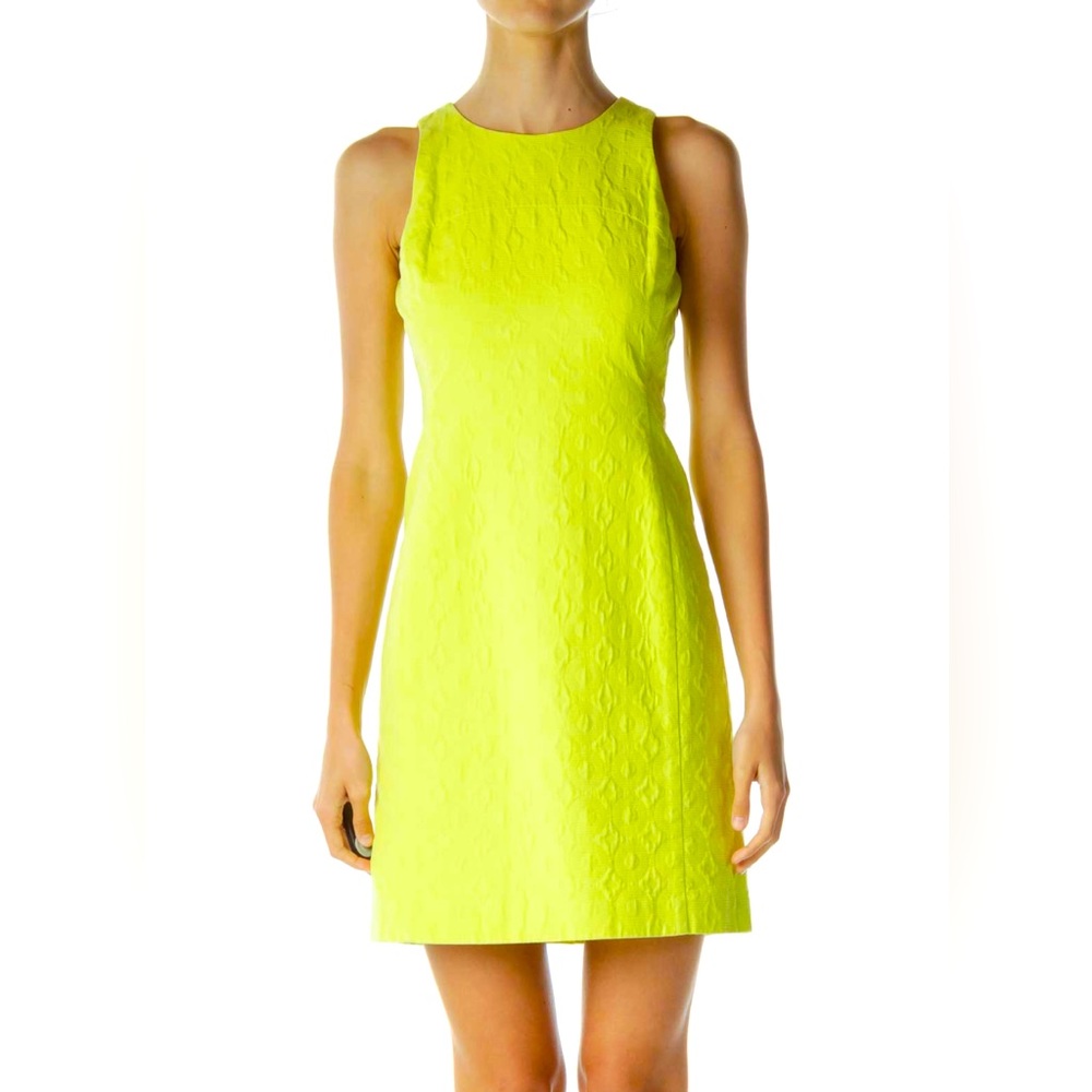 Milly x Banana Republic Neon Yellow Textured Sleeveless A-Line Dress